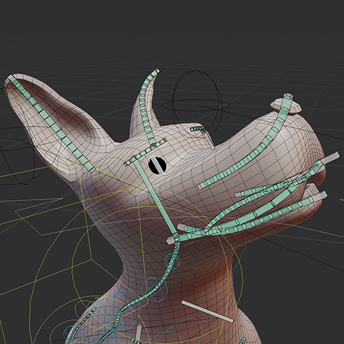 Customizing the rigify rig by setting up a bendybone facerig. The eyes are rigged Grease Pencil objects
